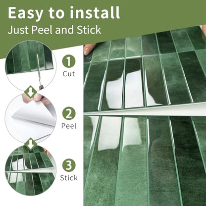 10 Sheets Upgraded Thicker Design Subway Tile Peel and Stick Backsplash - color: Forest Green