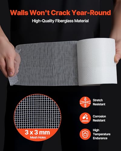 VEVOR Drywall Mesh Tape, 5.91 inch W x 98.43 ft L Self-Adhesive Fiberglass Drywall Joint Tape, 12 Rolls Dry Wall Patch for Easy Sheetrock Ceiling Crack Repair, to Achieve Smooth Even Wall Surface - color: White - 12-pack