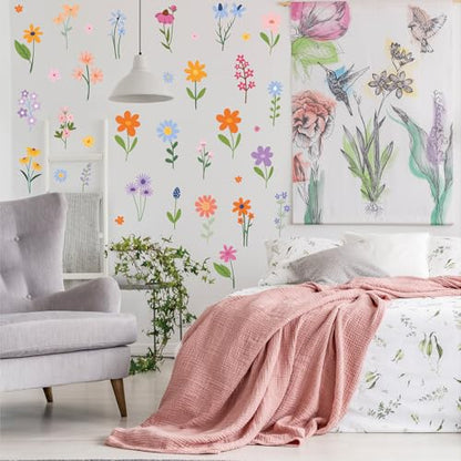 204 PCS Aesthetic Removable Watercolor-Inspired Floral Wall Decals Set