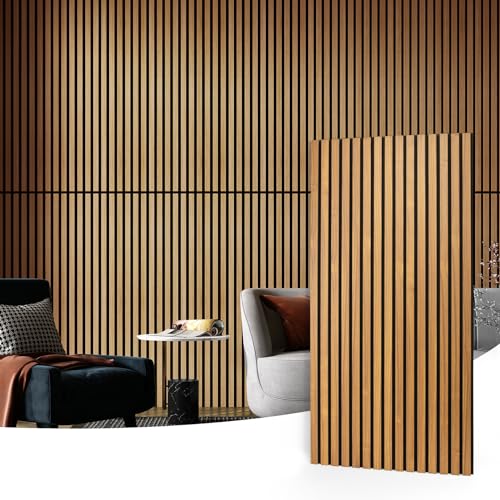 Art3d 2-Pack Fluted Acoustic Wood Slat Wall Panel, 47.2 x 23.6 Inch, Teak - color: Teak, size: 2pcs - 47.2＊23.6in.