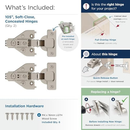 Amerock 1 Pair Full Overlay Soft-Closing Euro Concealed Cabinet Hinge - size: Full Overlay Face Frame