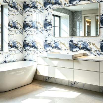 Peel and Stick Wall Panels, Marble Look Tiles for Backsplash, 12 Packs - color: White/Black/Gold, size: 23.6" x 11.8" x 2.2mm