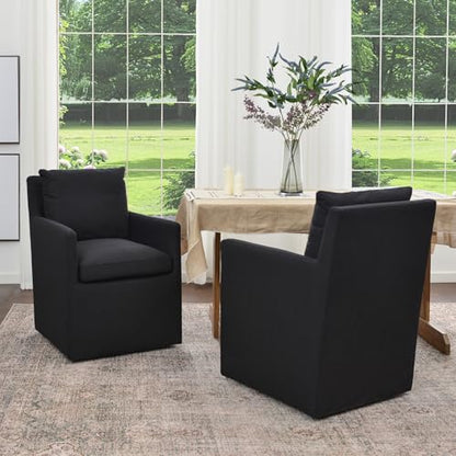 KINWELL 25" Wide No Assembly Dining Chairs with Casters Set of 2 - color: Black