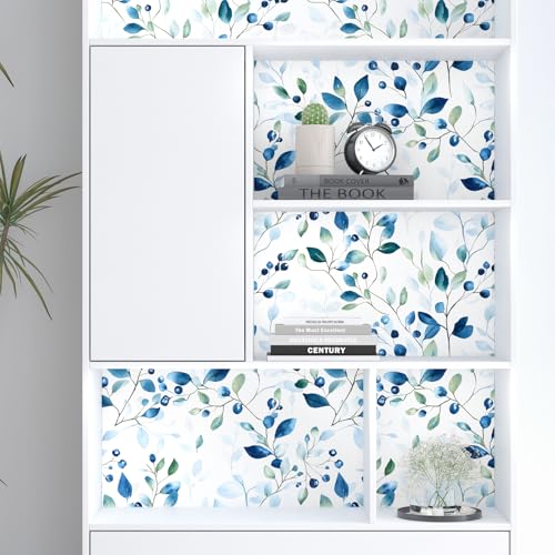 BOKEBEVE Boho Leaf Wallpaper Peel and Sticck Blue Green 17.5 x 118In - color: Blue/Green, size: 17.5" x 118"