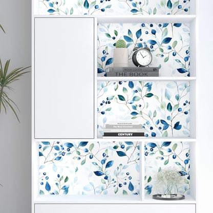 BOKEBEVE Boho Leaf Wallpaper Peel and Sticck Blue Green 17.5 x 118In - color: Blue/Green, size: 17.5" x 118"