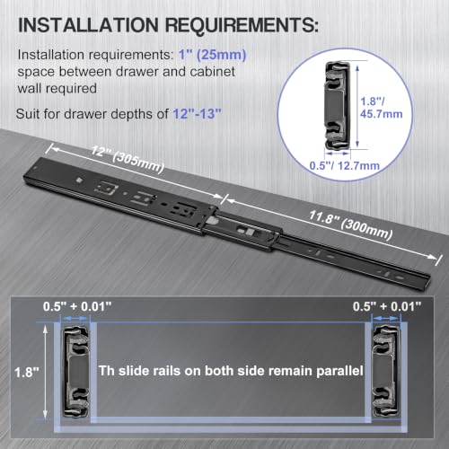 Soft Close Drawer Slides 12 Inch - Black, 1 Pair (2 Pieces) - color: Black, size: 12 Inch