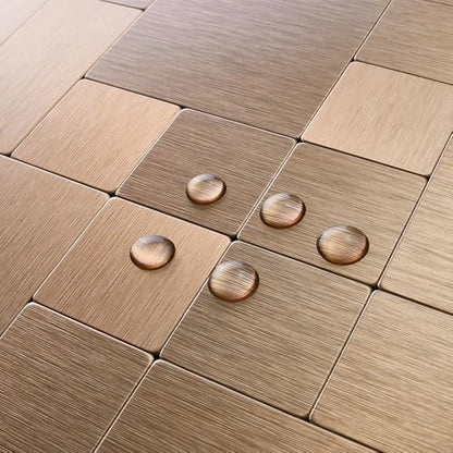 DICOFUN 1 Sheet Copper Peel and Stick Tile Backsplash, Stainless Steel Kitchen Metal Backsplash Tile, Stick on Backsplash for Stove, Brushed Gold - color: Brushed Aluminum Copper, size: 1 Sheet, 12"x12"x0.12"