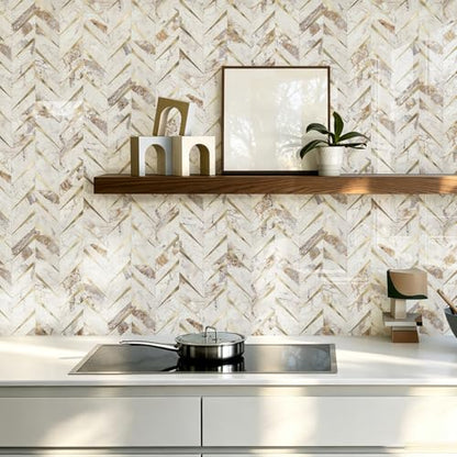STICKGOO Herringbone Tile Peel and Stick Backsplash for Kitchen&Bathroom - color: Polished Pandora Marble Mixed Metal Gold