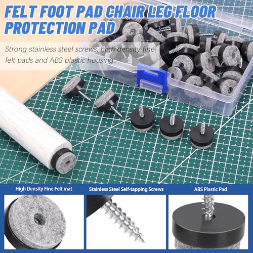 Glarks 40pcs Black 20MM Furniture Glide Screw-on Furniture Antiskid Felt Pad Slider Floor Protector for Wooden Leg Feet of Chair Table Sofa Stool