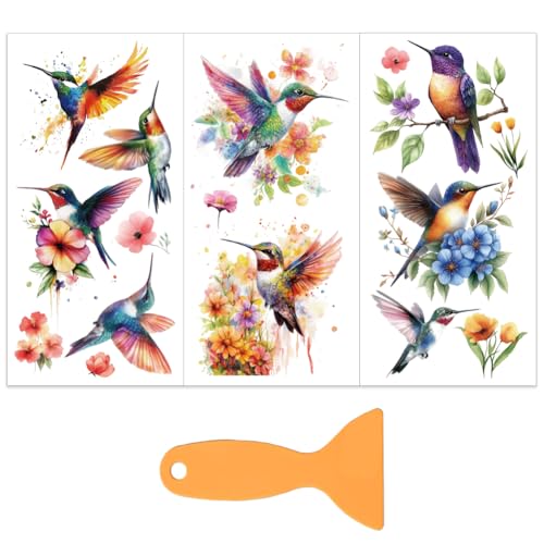 OLYCRAFT 3pcs/Set Colorful Hummingbird Rub on Transfers for Furniture and Crafts 6x12 Inch Bird Furniture Decals Bird Transfer Stickers Rub on Decals with 1pc Scraper for Wood Furnitures Home Decora - style: Hummingbird