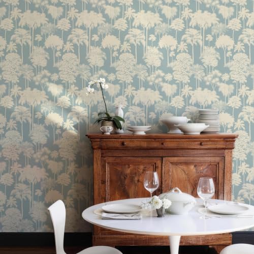 JiffDiff Blue Forest Tree Peel and Stick Wallpaper,17.3" x 400" - color: Blue, size: 17.3" x 400"