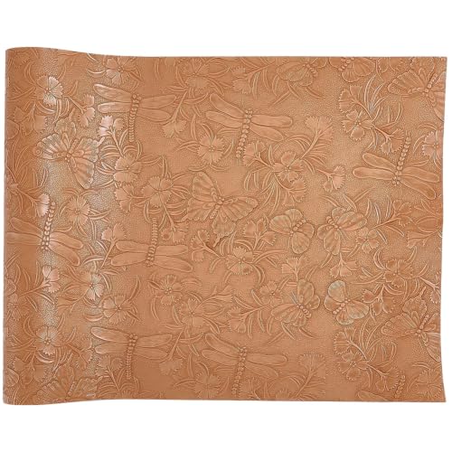 54 x 12 Inch Butterfly Embossed PU Leather Roll Fabric Flower Floral Textured Faux Leather Sheets Synthetic Earrings Purses Making Leatherette for Keychains Wallet Sewing DIY Projects - color: Peru