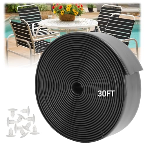 LukLoy 2" Wide 30ft Long Vinyl Straps for Patio Chairs Repairs, Black - color: Black, size: 30 Ft strap + 30 rivets