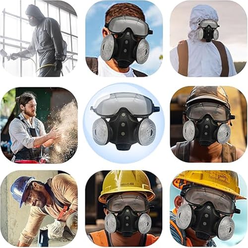 Dust-Proof Integrated Respirator Mask,Reusable Industrial Mask with Filters and Goggles for Spray Painting and Grinding