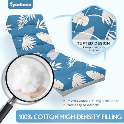 Outdoor Chaise Lounge Chair Cushion, 71 x 22 x 4.7 Inches Waterproof Chaise Lounge Cushions Replacement for Outdoor Furniture, Thickened Non-Slip Patio Lounge Chair Cushions, Blue Leaves - color: Blue Leaves