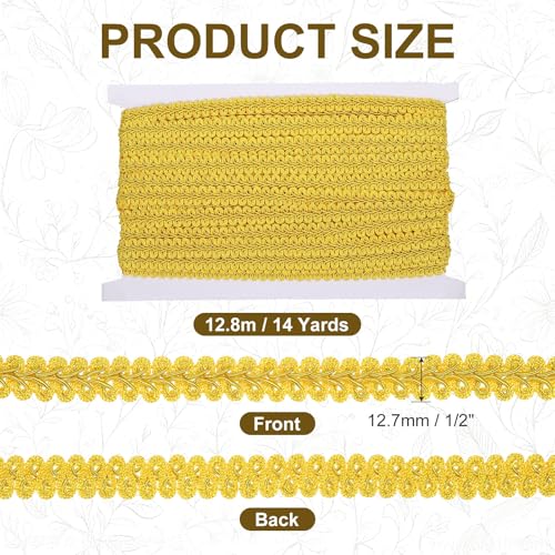 MECCANIXITY Gimp Braid Trim 1/2" x 14 Yards Polyester, Yellow - color: Yellow