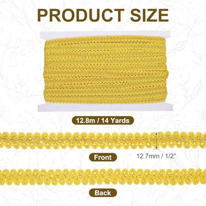 MECCANIXITY Gimp Braid Trim 1/2" x 14 Yards Polyester, Yellow - color: Yellow