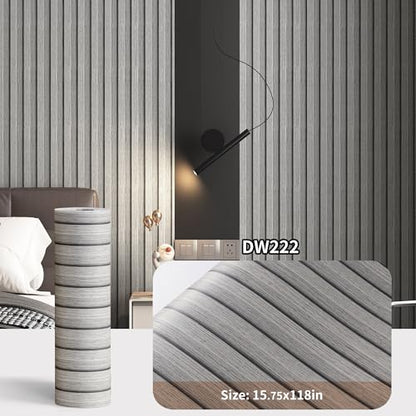 Haimin Wood Grain Slat Wall Panels Peel and Stick Faux Wood Thick Wallpaper - color: Light Gray