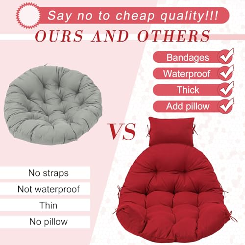 Tudomro Red Waterproof Egg Chair Cushion with Pillow Filling 2.58 kg Replacement Rocking Wicker Chair Cushion 48" x 32" High Back Hanging Swing Hammock Pad Thicken for Outdoor Patio Garden - color: Red