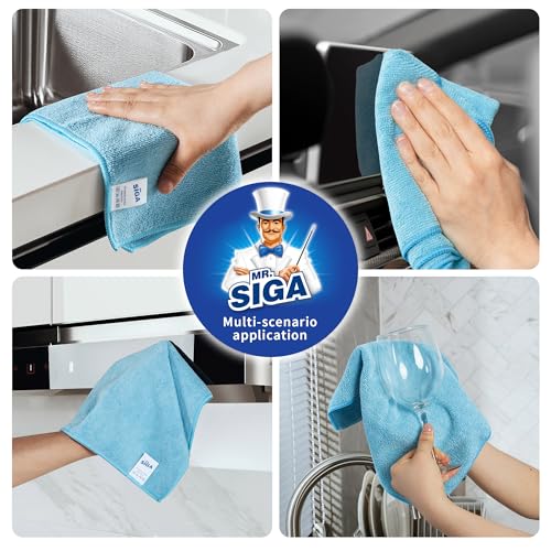 MR.SIGA Microfiber Cleaning Cloths, All-Purpose Surface Microfiber Towels, Streak Free Cleaning Rags, Pack of 12, Sky Blue, Size 32 x 32 cm(12.6 x 12.6 inch) - color: Sky Blue