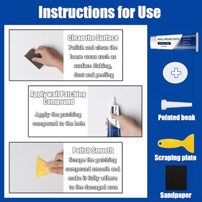 2 Pcs Drywall Repair Paste with Scraper, New Drying Wall Mending Agent, Quick Wall Repair for Holes, Cracks, Scratches, Home DIY Fix, Multi-Functional Spackle Wall Repair Kit