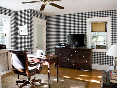 Checkered Wallpaper Black and White Wallpaper 17.3" × 196" Peel and Stick Modern Plaid Wall Paper for Cabinets Vinyl Renter Friendly Waterproof Self-Adhesive Bathroom Kitchen Bedroom - color: Black/White, size: 17.3" x 196"