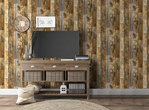 Brown Self-Adhesive Wood Contact Paper Peel and Stick Wood Wallpaper Decorative Wall Covering for Hall, Study, Bedroom, Kitchen, Removable Wall Decoration 17.5" x 236.2"