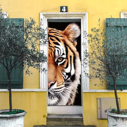 arricraft 2 Sheets Self-Adhesive Door Sticker, 80cmx200cm/31.5x78.7inch Half Tiger Face Pattern Door Murals Stickers PVC Removable Wallpaper Decoration for Bedrooms Living Room - style: Half Tiger Face