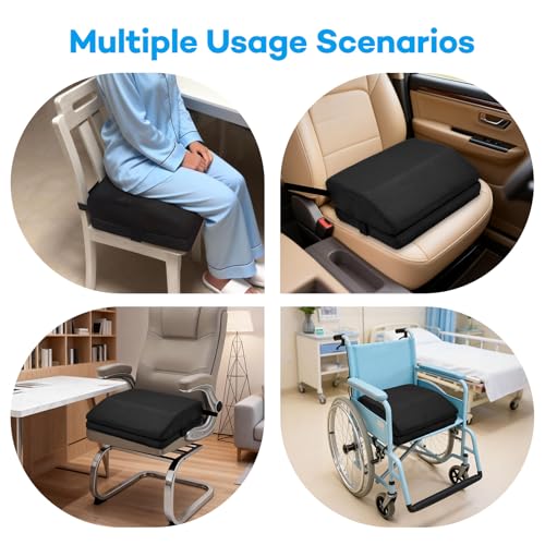 Memory Foam Post Hip Surgery Cushion Adjustable Height Hip Replacement Recovery Cushion with Non Slip Bottom and Strap for for Long Sitting, Cushions for Wheelchair Office Car