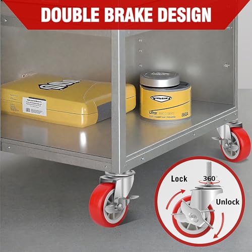3 Inch Heavy Duty Stem Casters Swivel Wheels with Brake - 3/8" -16 x 1-1/2" (Stem Diameter 3/8", Stem Length 1-1/2"),Set of 4 with Locking Threaded Stem Caster Wheels - Load 600lbs - color: Bright red