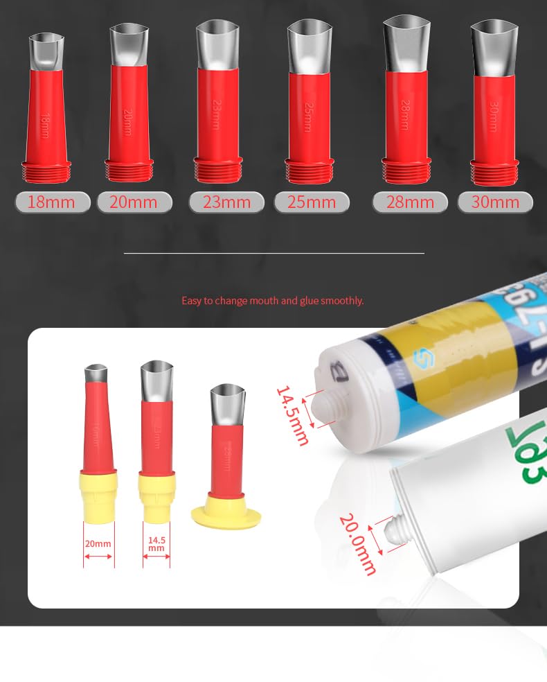 32PCS Universal Integrated Rubber Nozzle Tool Kit Include 18Pcs Caulking Nozzle Tips Reusable Caulking Nozzle Coating with 10 Connector Caulking Guns and 4 Grout Scraper for Bathroom Kitchen Doors