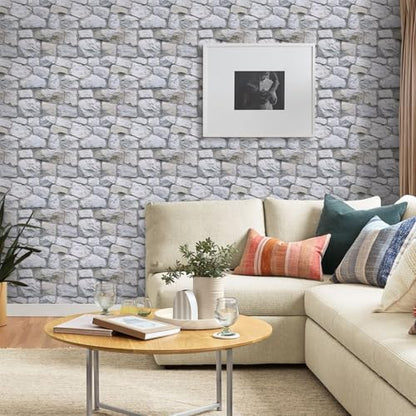 3D Peel and Stick Faux Stone Wall Panels 11.8" x 11.8" 10-Pack - color: Stone-SM-A