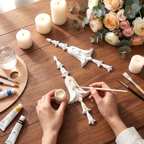 2 PCS Baroque Style Flower Carved Onlay Applique White PVC Appliques for Furniture Decorative 3D Symmetrical Furniture Decorative for Cabinets Dressers Mirrors DIY Home(Bellflower) - style: Bellflower