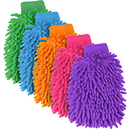 BBTO 5 Pack Car Wash Mitts Scratch Free Premium Chenille Microfiber Mitts - color: Orange,blue,green,pink,purple