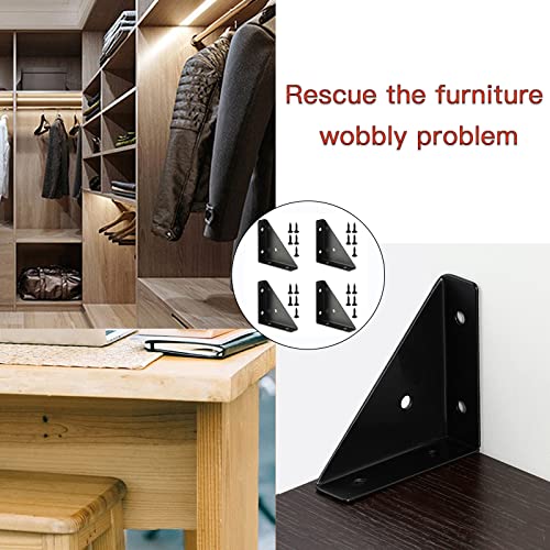4-Pack Metal Corner Brace Brackets 66mm for Table Cabinet Shelf - size: Black