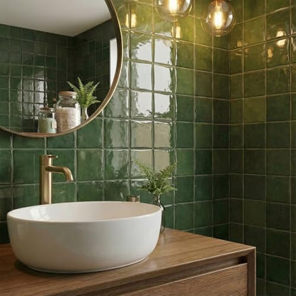 24 Sheets Peel and Stick Backsplash Tiles, 6x6 Inch Self-Adhesive 3D Square Wall Tile Stickers for Kitchen, Bathroom, RV, Countertops, Furniture, Stairs, Green - color: Green