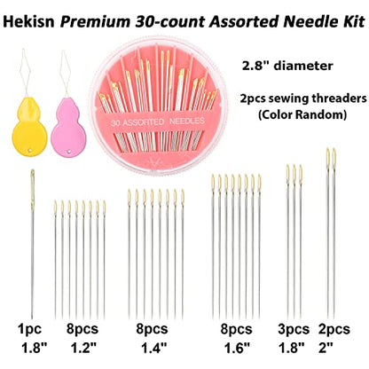 Hekisn 60pcs Premium Hand Sewing Needles, 2Pack 6 Sizes 30-Count Assorted Sewing Needles, Stitching Needles for Hand Sewing Repair，Sewing Sharp Needles Sewing Repair Embroidery Needles - style: Pink