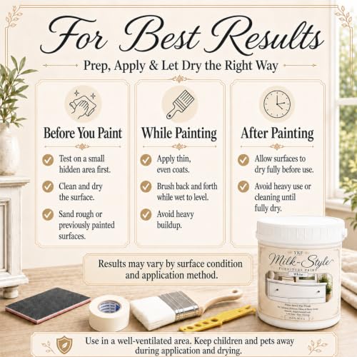 YKF Milk-Style Cabinet & Furniture Paint, White Flat Finish, 34 fl oz, Water-Based Paint for Prepared Wood Cabinet Doors, Drawer Fronts, Tables, Chairs and Shelves