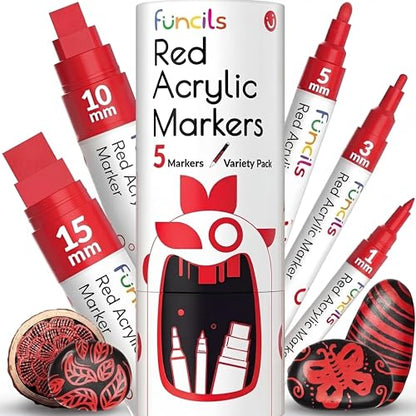 5 Red Paint Pens - Permanent Marker for Rock Painting, Wood, Tire - color: Red