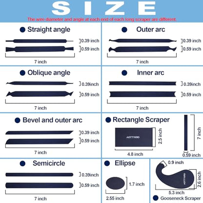 16PCS Cabinet Card Scrapers, High-Strength Blue Spring Steel Woodworking Tools for Engraving, Deburring, Polishing & Contour Sanding - size: Set B