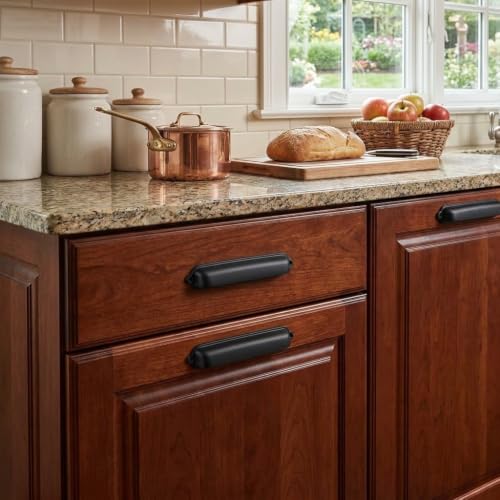 khtumeware 10 Pack Matte Black Cup Pulls 3-3/4 Inch Center to Center - Cabinet & Drawer Handles for Kitchen Hardware - color: Matte Black, size: 3-3/4"(96mm) Hole Center