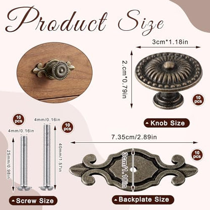 10 Pcs Antique Brass Cabinet Knobs Vintage Retro Drawer Knobs with Backplate Flower Shape Metal Dresser Pull Handles for Kitchen Cupboard Wardrobe Cabinet(Sunburst) - style: Sunburst