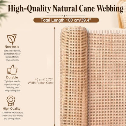 Reaeng Rattan Repair Kit for Chair Caning, Complete Furniture Restoration Kit with 15.7 x 39.4 Inch Cane Webbing Roll, Spline, 2 Caning Chisels and 8 Wooden Wedges - color: Style B