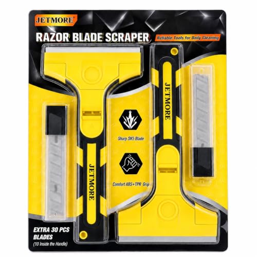 JETMORE 2 Pack Razor Blade Scraper with 30 Blades,Glass Scraper (Yellow) - color: Yellow, size: 2 Pack