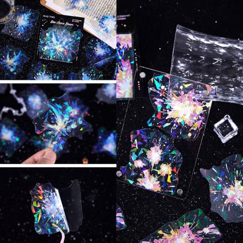 120 Pcs Holographic Splatter PET Stickers for Scrapbooking - color: Blossom Sparks Series
