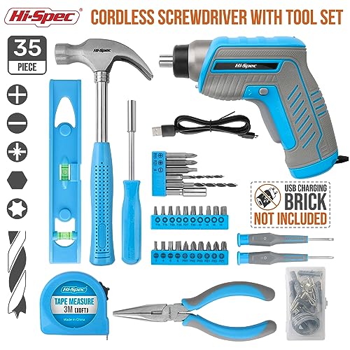 Hi-Spec 3.6V USB Electric Screwdriver for Home Repairs and Assembly,Blue - color: Blue, size: 35 Pieces
