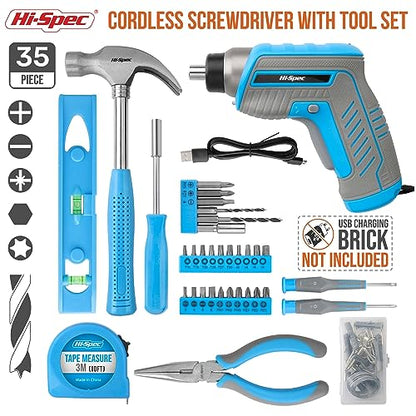 Hi-Spec 3.6V USB Electric Screwdriver for Home Repairs and Assembly,Blue - color: Blue, size: 35 Pieces