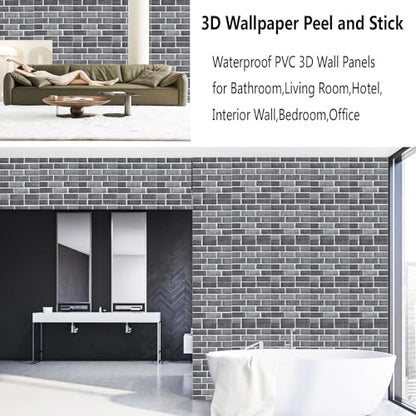 3D Wall Panels Peel and Stick 10 PCS PVC Brick Stone Wallpaper - color: Gray