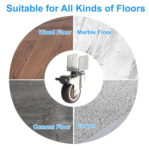 PATIKIL 2" Swivel Caster Wheels with 1" U Bracket, 4 Pack 360° Rotation Swivel Wheel with Brake Total Load 165lbs Locking Caster for Cabinet Furniture Table Replacement