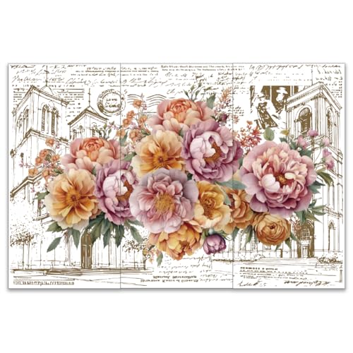 OLYCRAFT 3pcs/Set Vintage Flowers Rub on Transfers for Furniture and Crafts 6x12 Inch Architecture Letters Furniture Transfer Sticker Furnitures Decals Transfer Stickers Rub on Decals for Wood Glass - style: Vintage Flowers